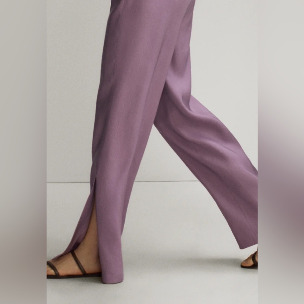 Massimo Dutti NWT Linen Lilac High Waist Straight Leg Side Slit Trousers- Size 4 - Picture 4 of 4